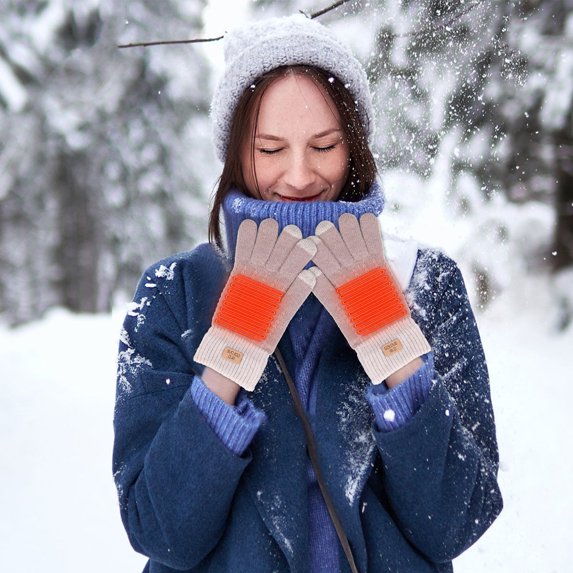 Idoravan Heated Gloves for Men Women Rechargeable ,USB Winter Men Women Fashion Cold Warm Heating Windproof Half Bare Finger Knit Gloves Khaki