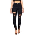 thumbnail image 1 of High Waisted Jeans for Women Ripped Fashion Women Button High Waist Pocket Trousers Hole Pants, 1 of 4