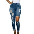 thumbnail image 1 of Idoravan High Waisted Jeans for Women Ripped Women Button Pocket Hole High Waist Elastic Denim Pants Skinny Slim Casual Jeans, 1 of 8