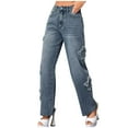 thumbnail image 1 of Idoravan High Waisted Jeans for Women Straight Leg Women Irregular-Star Shaped Straight-Leg High-Waisted Pocket Full Length Pants Jeans, 1 of 7
