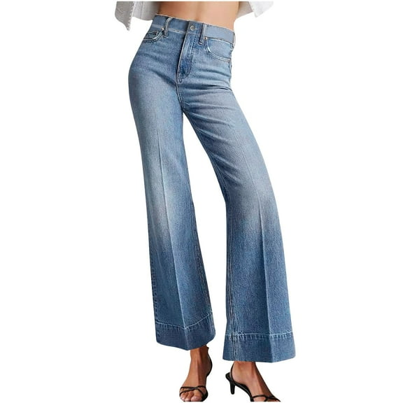 Idoravan High Waisted Jeans for Women Straight Leg Women's Casual Large Pocket High Waist Versatile Straight Tube Loose Wide Leg Denim Pants