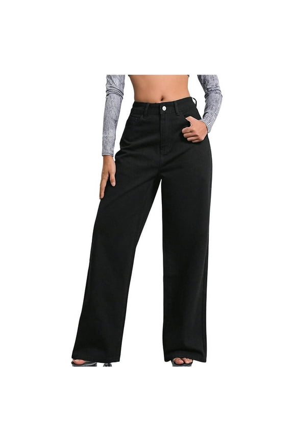 High Waisted Jeans for Women Straight Leg Women's Trendy Denim Trousers Women's Trendy High Waist Loose Straight