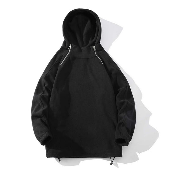 Idoravan Hoodies for Men Men Outdoor Multi-pocket Fleece Sweater Military Double Sided Fleece Hooded Jacket Men Hooded Sweatshirts Coat Black XXL