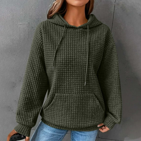 Idoravan Hoodies for Women, Women's Hooded Sweatshirt, Fashion Women's Casual Long Sleeve Round Neck Ladies Sweatshirts Tops Blouse Plain Hoodie Army Green XXXL