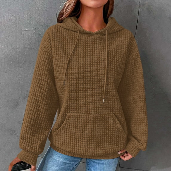 Idoravan Hoodies for Women, Women's Hooded Sweatshirt, Fashion Women's Casual Long Sleeve Round Neck Ladies Sweatshirts Tops Blouse Plain Hoodie Brown S