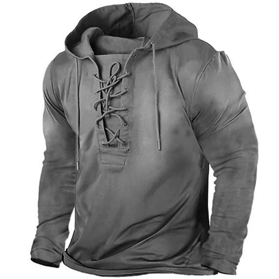Idoravan Hoodies for Men Men Fashion Printed Loose T-shirt Long Sleeves Casual Hooded Tops Gray S