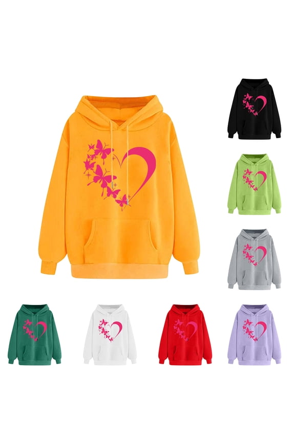 Hoodies for Women Pullover Women's Heart Shape Print Winter Hoodie Pullover Long Sleeved Comfortable Sweatshirt White Xl