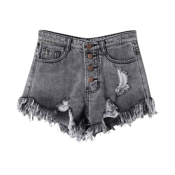 Idoravan Jean Shorts Womens High Waisted Ripped Women's Solid Color High Waisted Denim Shorts with Frayed Edges