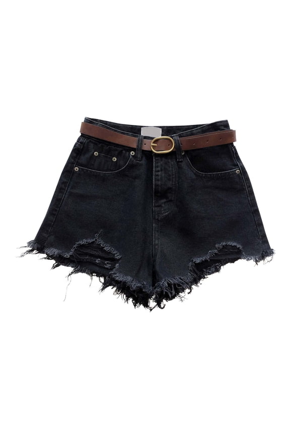 Jean Shorts Womens High Waisted Ripped Women's Solid Color High Waisted Denim Shorts with Frayed Edges