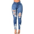 thumbnail image 1 of Idoravan Jeans for Women Clearance under 10.00 Stretch Jeans for Women on Clearance Ripped Fashion Women Hole Female High Waist Stretch Slim Sexy Pencil Pants, 1 of 9