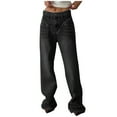 thumbnail image 1 of Idoravan Jeans for Women Trendy Women's Fashion High Waisted Street Trendsetters Denim Pants V-waist Straight Tube Lrregular Buckle Design Loose ing Effect, 1 of 8