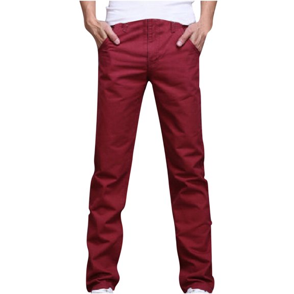 Idoravan Jeans for Men Relaxed Fit, Fashion Trend Men's Micro Elastic Slim Tie Elastic Small Straight Leg Wine XXXL
