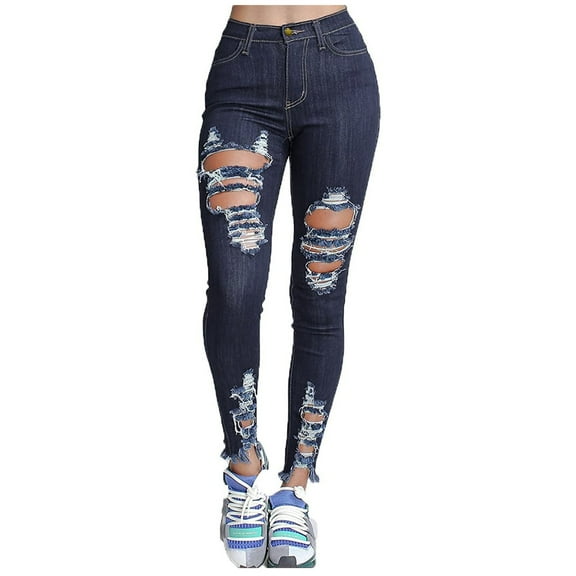 Idoravan Jeans for Women under $5 High Waisted Jeans for Women Ripped Fashion Women Button High Waist Pocket Trousers Hole Pants