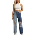 thumbnail image 1 of Idoravan Jeans for Women Clearance under $5 Ladies Fashion Casual Loose Gradient Color Pocket Ripped Jeans, 1 of 9