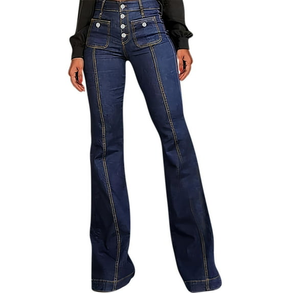 Idoravan Jeans for Women Clearance under $5 Ladies' High Waisted Loose Wide Leg Denim Pants