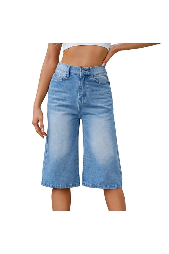 Jeans for Women Clearance under $5 Spring And Summer New Women's Button Solid Fashion Short Jeans Pants