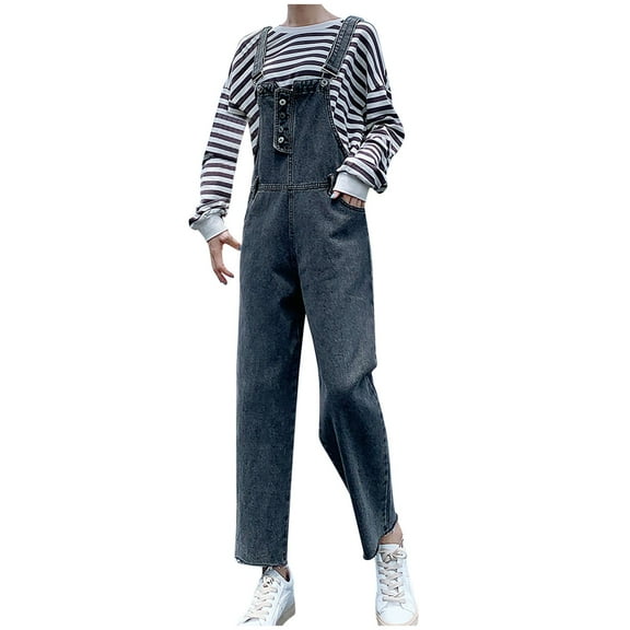 Idoravan Jeans for Women under $5 Women's Casual Bib Cropped Overalls Pant Jumpsuits with Pockets