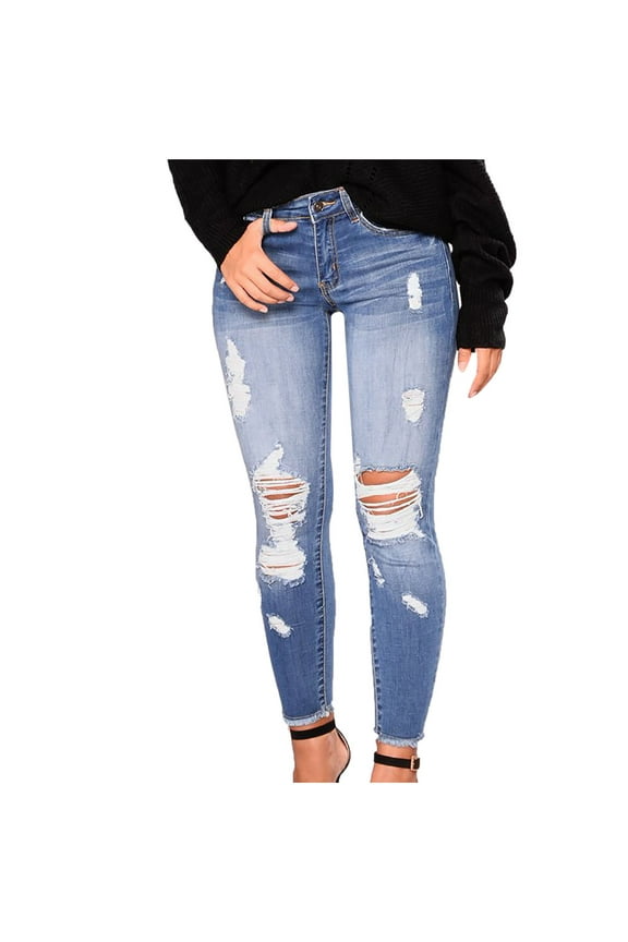 Jeans for Women Ripped Women Casual Jeans With Nine Split Holes Pockets Trousers