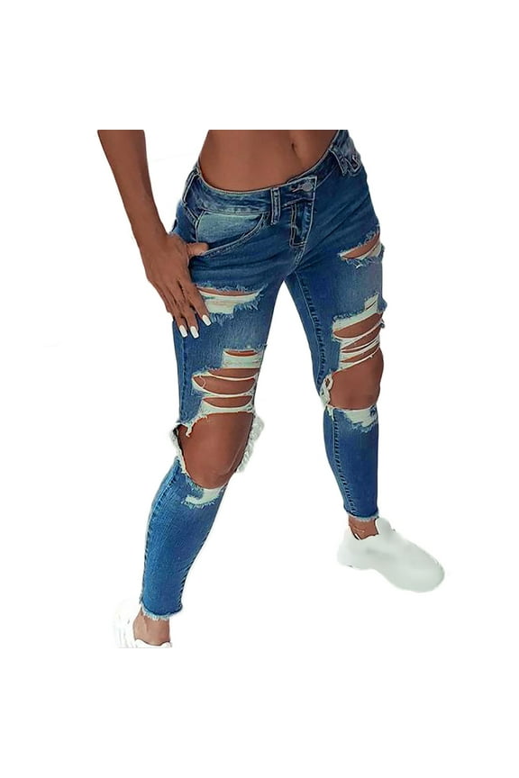 Jeans for Women Ripped Women Color Hole Low Waist Flares Ankle Fashion Pants Trouser