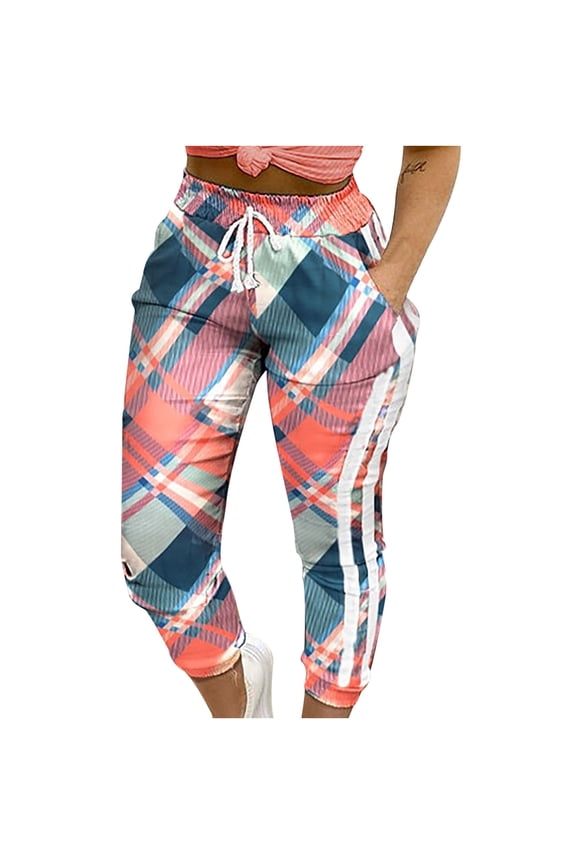 Jeans for Women Trendy Women Fashion Stripe Printing Elasticity Drawstring Lacing Pokets Splicing Casual Pants Trousers