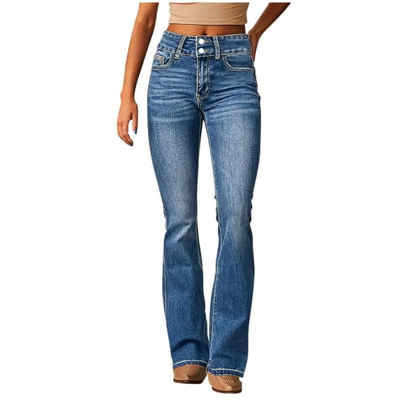 Idoravan Jeans for Women Trendy Womens Denim Skinny Jeans Clearance Women's Solid Color High Waist Button Pockets Full Length Pants Jeans