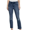 thumbnail image 1 of Idoravan Jeans for Women on Clearance Ripped Women's Solid Color Button Zipper Pockets Unedged Puncture Length Pants Jeans, 1 of 8