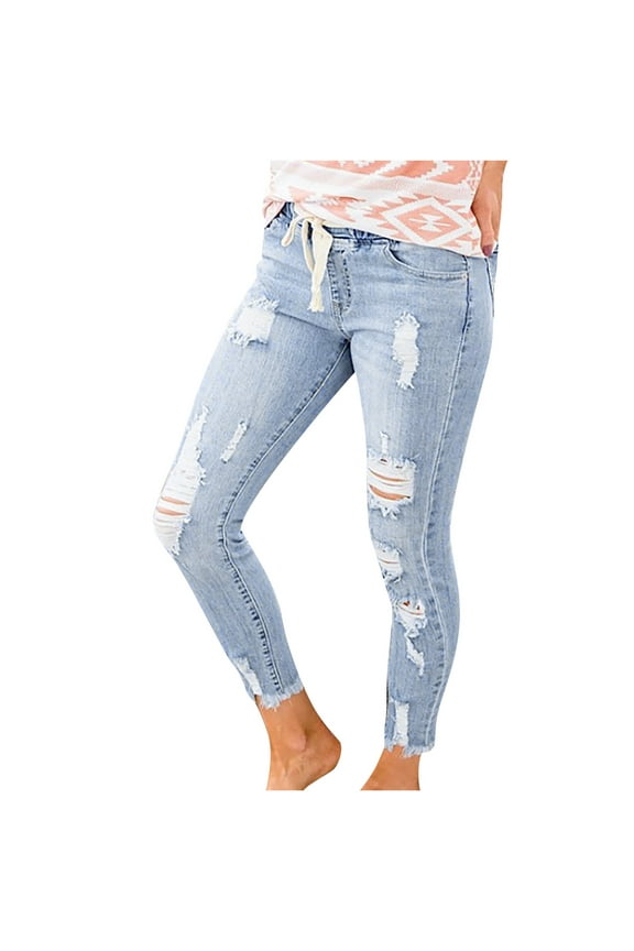 Jeans for Women on Clearance Ripped Women's Solid Color Ripped Trousers Casual Pants With Pockets