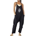 thumbnail image 1 of Idoravan Jumpsuit for Women Clearance Fashion Women Casual Cold Shoulder Jumpsuit PrintSuspender Jumpsuits Wide Pocket Leg Pant, 1 of 4