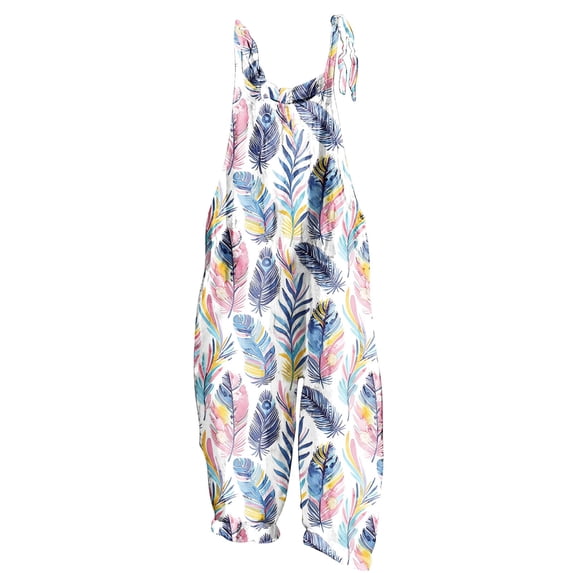 Idoravan Jumpsuits for Women Cute Floral Graphic Sleeveless Strap Romper Loose Fit Overalls Women Fashion Print Summer Sleeveless Backless Casual Strap Pants Jumpsuit