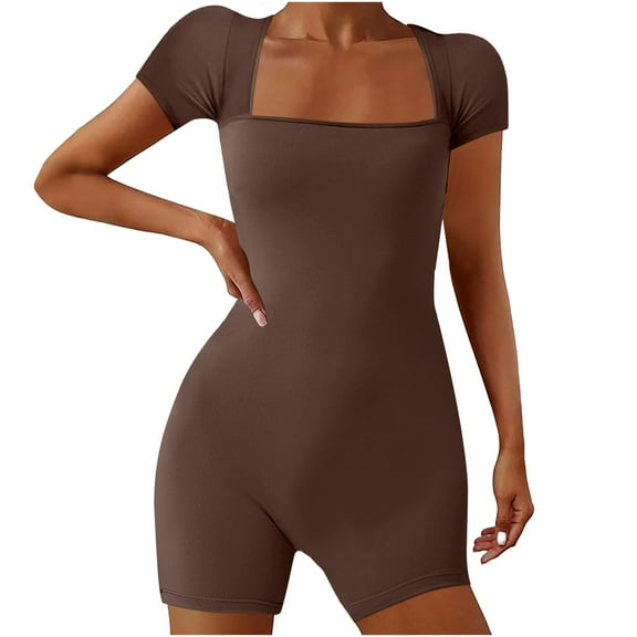 Idoravan Jumpsuits for Women Casual Bodycon Women's Summer Yoga Short Sleeve Neck Short Jumpsuit Motion Rompers Outfit