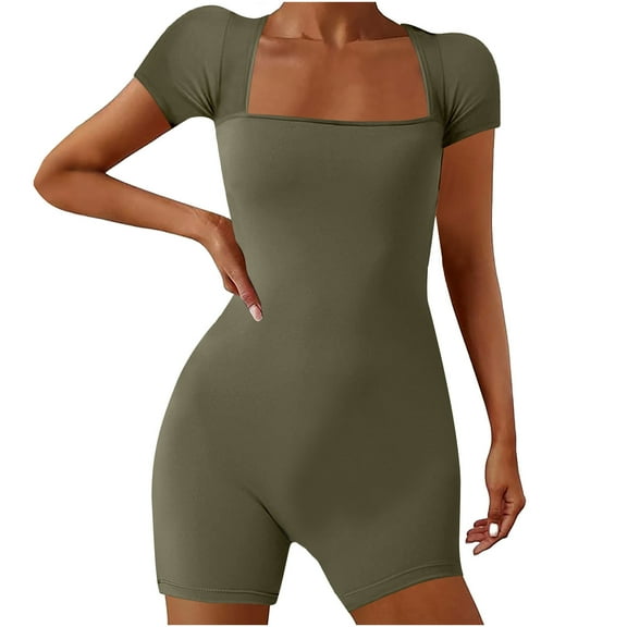 Idoravan Jumpsuits for Women Casual Bodycon Women's Summer Yoga Short Sleeve Neck Short Jumpsuit Motion Rompers Outfit