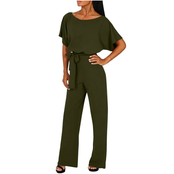 Idoravan Jumpsuits for Women Casual and Elegant Women's Summer Short Sleeve Comfortable Casual Suspender Solid Jumpsuit