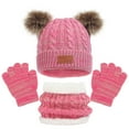 thumbnail image 1 of Idoravan Kids Winter Beanie Hat and Scarf Set Kids Winter Beanie Hat Warm Knit Thick Ski Cap with PomPom and Scarf Gloves Set for Girls Boys Hot Pink, 1 of 5