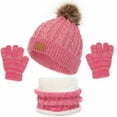 thumbnail image 1 of Idoravan Kids Winter Beanie Hat and Scarf Set Kids Winter Beanie Hat Warm Knit Thick Ski Cap with PomPom and Scarf Gloves Set for Girls Boys Hot Pink, 1 of 7