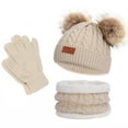 thumbnail image 1 of Idoravan Kids Winter Beanie Hat and Scarf Set Kids Winter Beanie Hat Warm Knit Thick Ski Cap with PomPom and Scarf Gloves Set for Girls Boys Khaki, 1 of 3