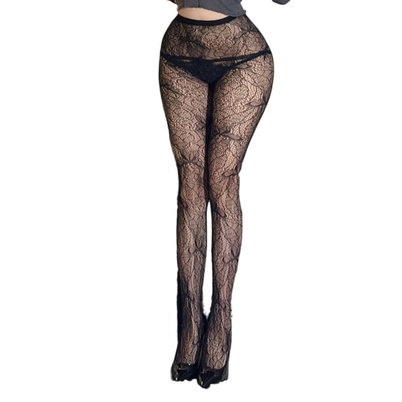 Idoravan Lace Patterned Fishnet Tights for Women Black Fishnets Leggings Lace Tights Tights for Women Pattern Knee-High Black Stockings Thin Style