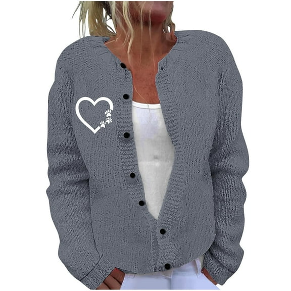 Idoravan Ladies Sweaters Long Sleeve V-Neck Sweaters for Women Plus Size Cardigan Button Up Women's Casual Printed Knitted Cardigan Button Coat