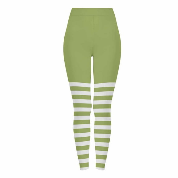 Idoravan Leggings for Women Women's Halloween Striped Print Leggings Sports Fitness Pants Solid Colored Casual Tight Fitting Tight Peach Hip Yoga Pants Stretch Pants Mint Green XL