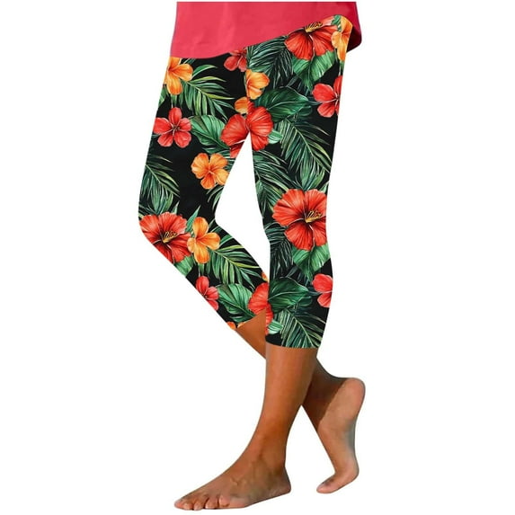 Idoravan Leggings for Women Plus Size Women's Summer High Waisted Printing Capris Matching Slim Fitting Yoga Gym Pants