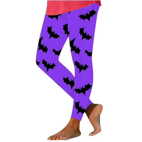 Idoravan Leggings for Women under $10 Halloween Women's Printed Casual Yoga Pants Trousers Purple XL