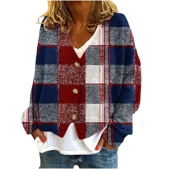 Idoravan Lightweight Cardigans for Women Trendy Women's Casual Cardigan Button Print Fashionable and Comfortable Long Sleeve Top Wine XL