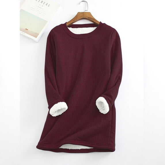 Idoravan Lightweight Sweaters for Women 2024 Spring Fashion Women's Casual Long Sleeve Solid Ladies Sweatshirts Blouse Tops Wine M