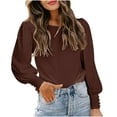 thumbnail image 1 of Idoravan Long Sleeve Shirts for Women Women's Spring and Autumn Round Neck Solid Color Puff Sleeve Button Long Sleeve Loose Casual Shirt Top, 1 of 8