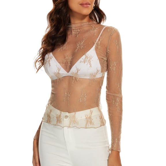 Idoravan Long Sleeve Shirts for Women Women's Casual Loose Round Neck Long Sleeve Lace T-shirt Tops Blouse