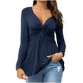 thumbnail image 1 of Idoravan Long Sleeve Shirts for Women Women's Casual V-neck Bow Long-sleeved T-shirt Top, 1 of 6