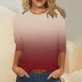 thumbnail image 1 of Idoravan Long Sleeve Shirts for Women Clearance Women's Fashion Printed Mid-length 3/4 Sleeves Round Neck Casual Tops T-shirt, 1 of 5
