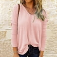 thumbnail image 1 of Idoravan Long Sleeve Shirts for Women Fashion Women Long Sleeve V-Neck Pullover Solid Color Casual Blouse Tops, 1 of 8