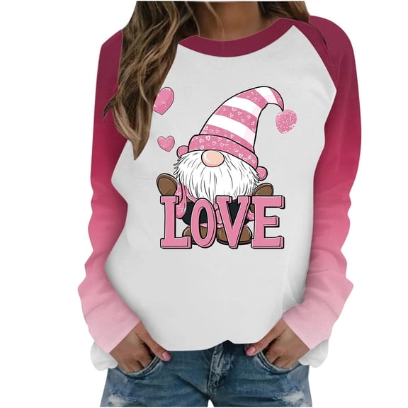 Idoravan Long Sleeve Shirts for Women Ladies' Casual 's Heart Printed Long-Sleeved Crew Neck Top XL Multicolor
