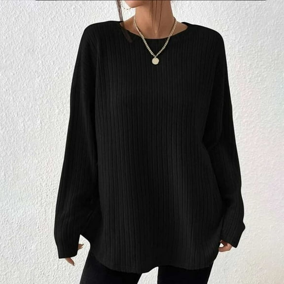Idoravan Long Sleeve Shirts for Women,Ladies, Fashion Women Long Sleeve Solid Color Comfortable Breathable Round-Neck Shirt Tops Black S