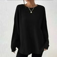 thumbnail image 1 of Idoravan Long Sleeve Shirts for Women,Ladies, Fashion Women Long Sleeve Solid Color Comfortable Breathable Round-Neck Shirt Tops Black XL, 1 of 9